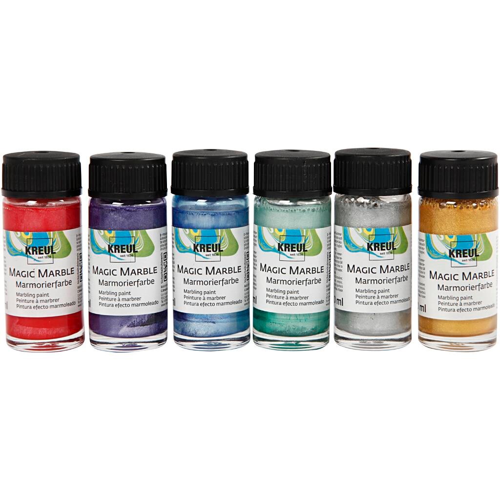 Magic Marble Marmoreringsmaling, metallicfarver, 6x20ml