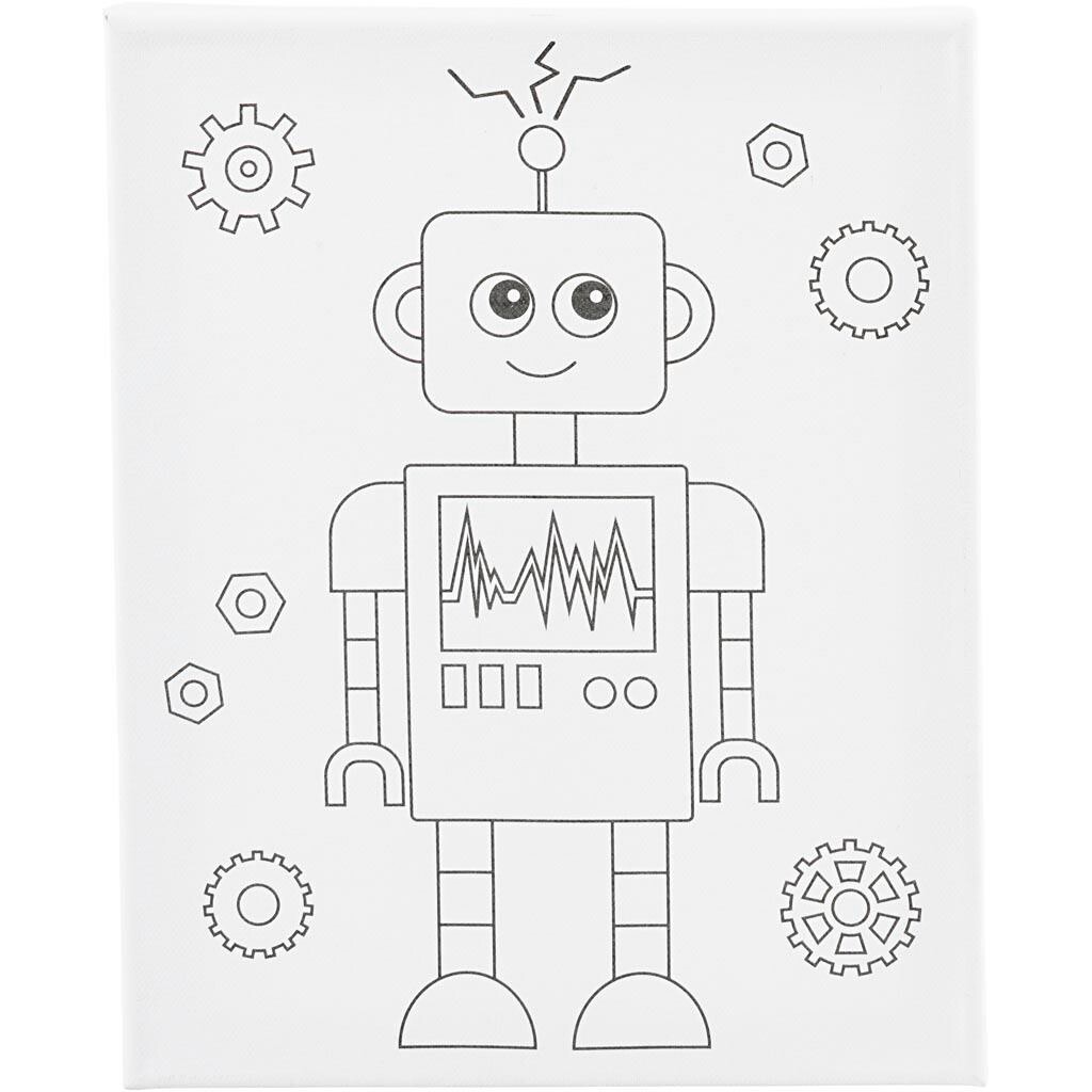 Malerlærred med print, Robot, D: 1,6 cm, str. 24x30 cm, 360 g - 1 stk