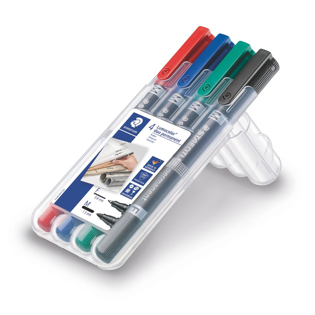 Permanente markere - Staedtler Lumocolor Duo 348 - F/M - Assorterede farver - 4 stk