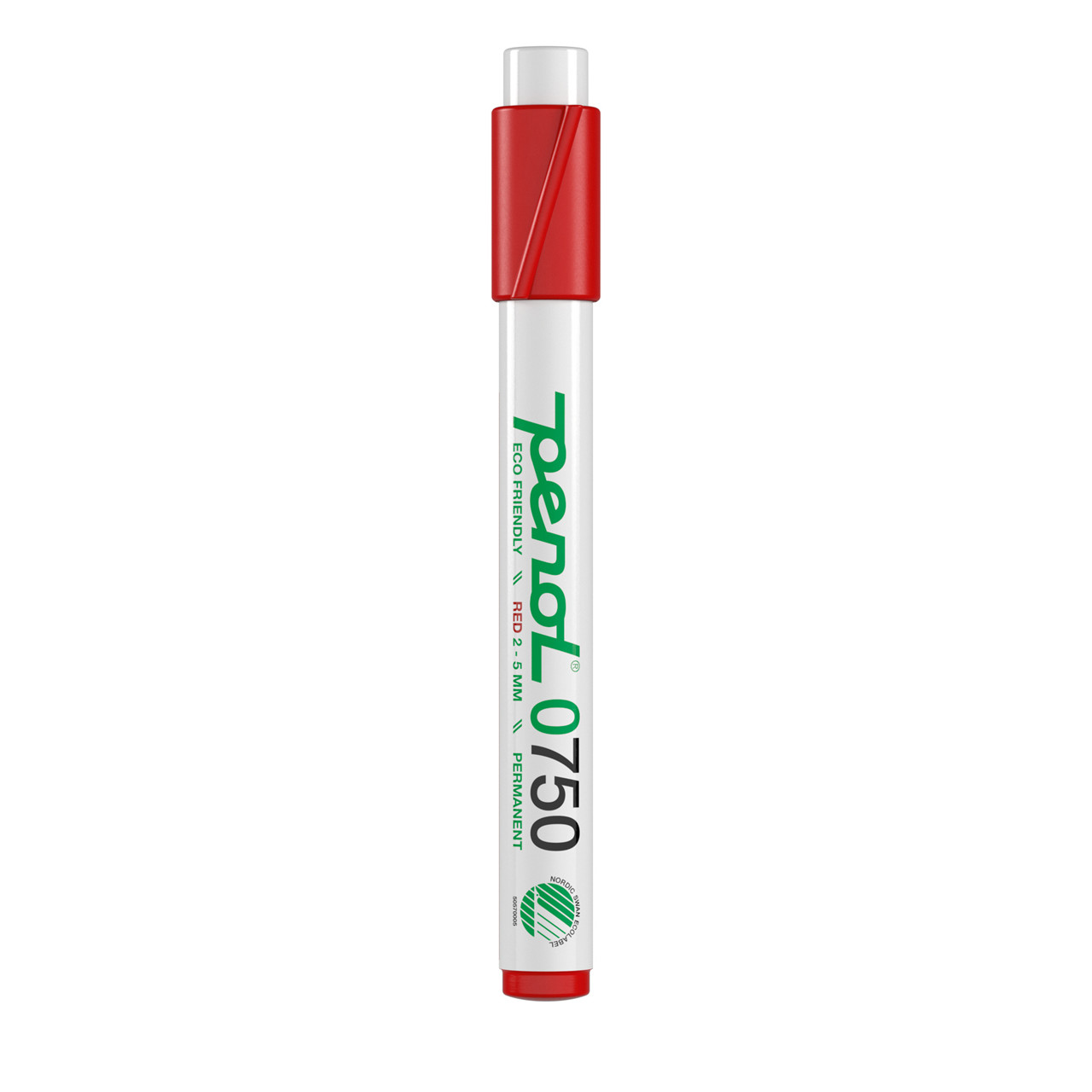 Permanent marker - Penol 0750 - Rød - Skrå spids 2-5 mm - Svanemærket - 10 stk