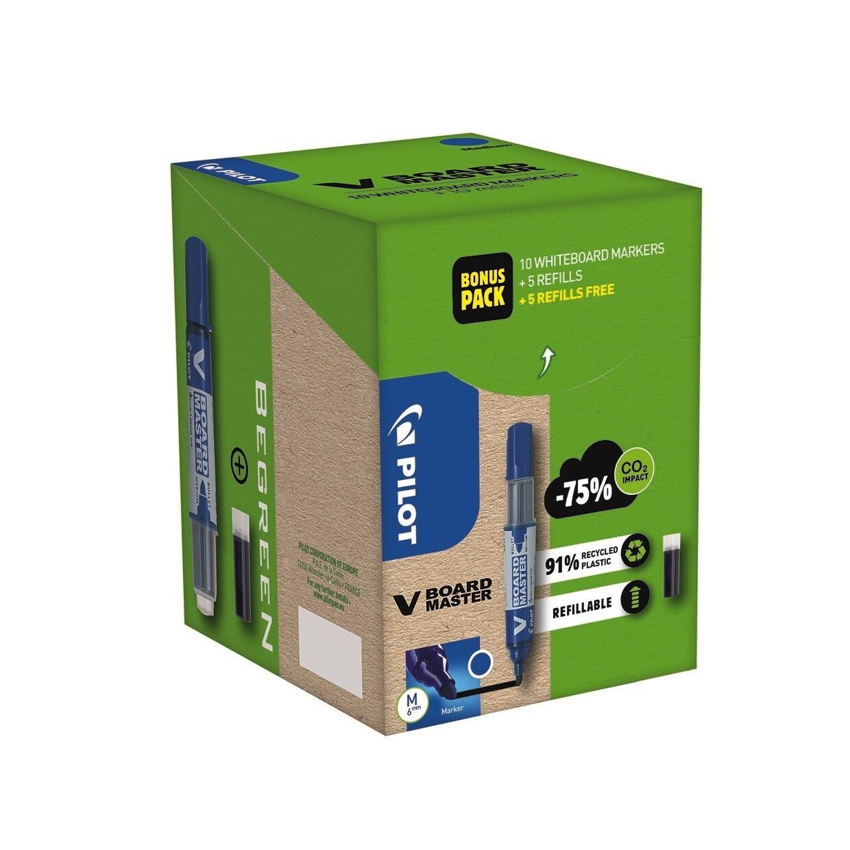 Marker Pilot V Board Master Green blå 10stk + 10 refill