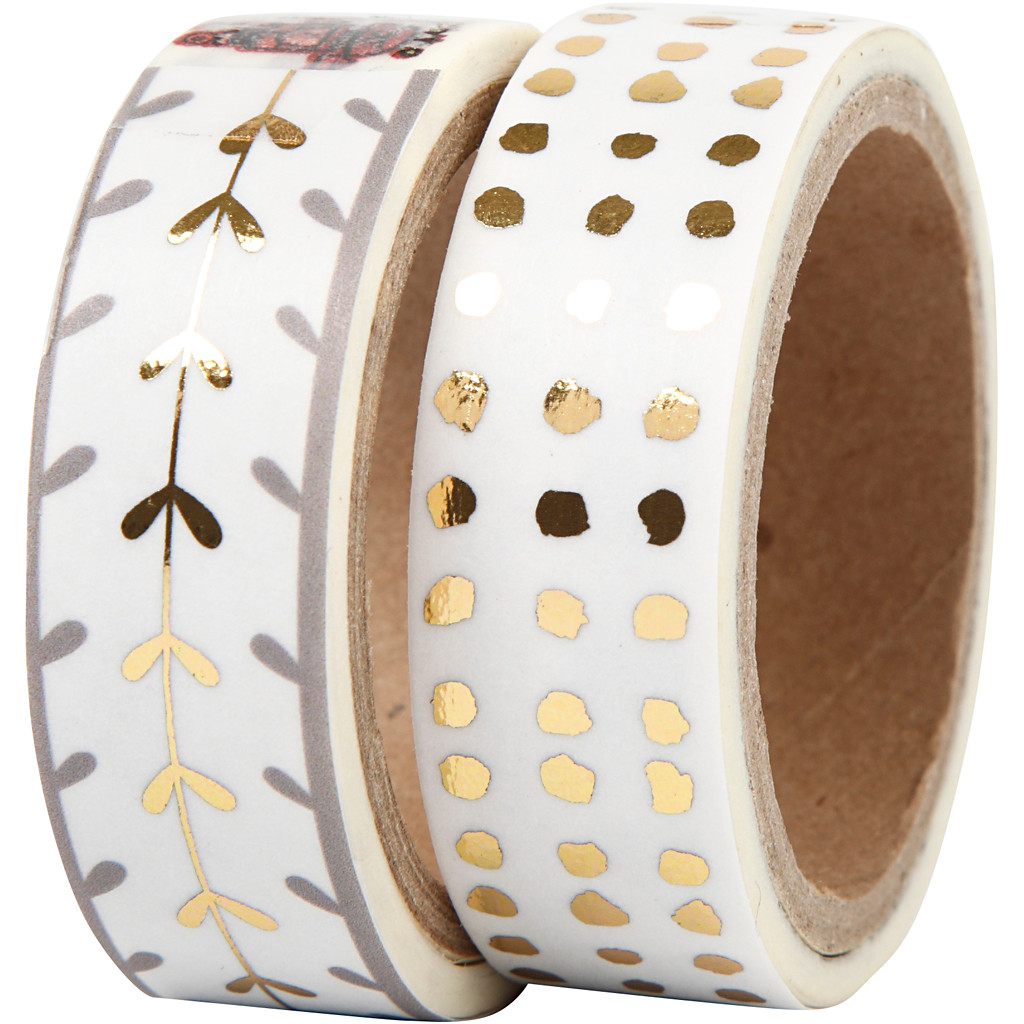 Masking Tape - 15 mm - Hjerter & prikker - Ass. farver - 2x4 m
