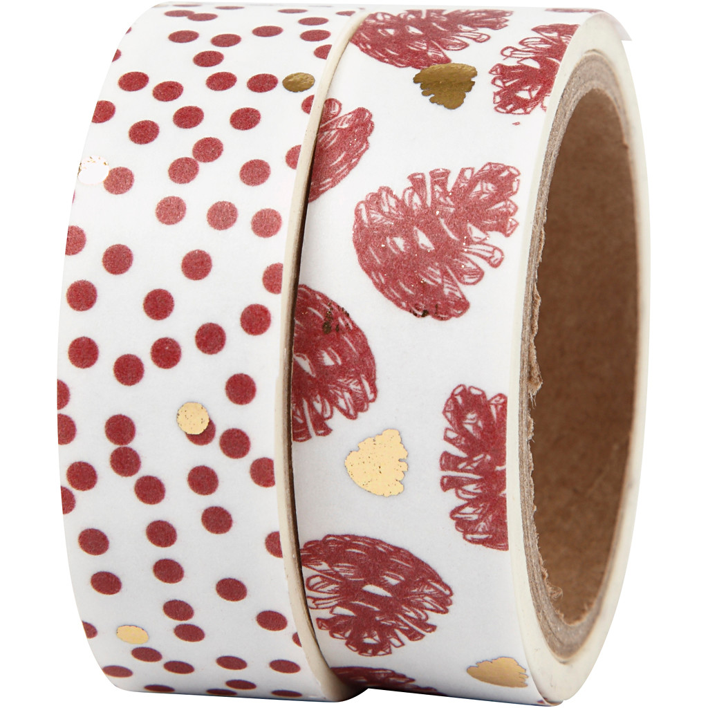 Masking Tape Bredde 15 mm kogler og prikker folie | 2 x 4 meter