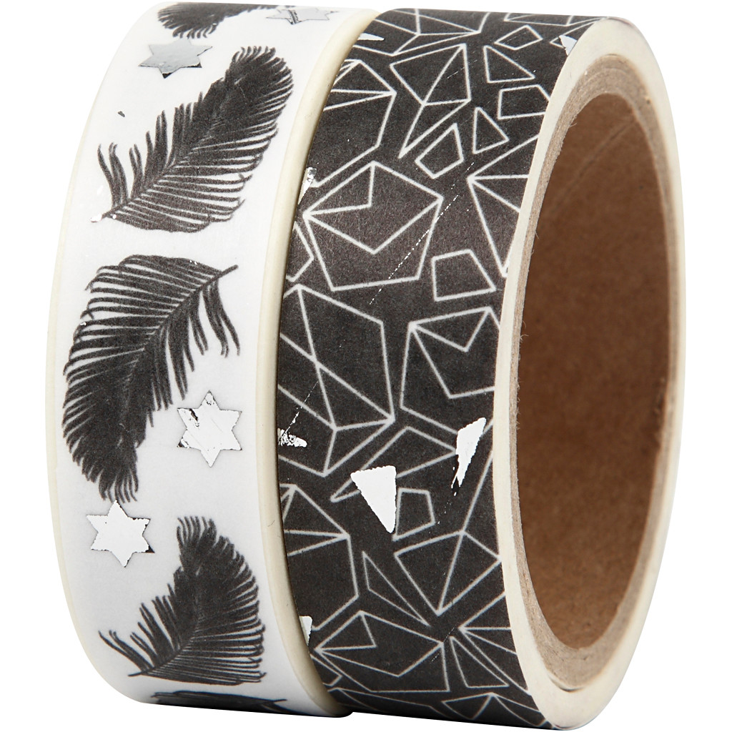 Masking Tape bredde 15 mm fjer og mønster folie | 2 x 4 meter