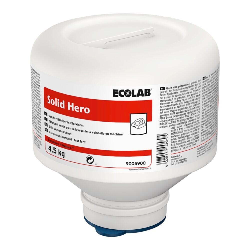 Maskinopvask - Ecolab Solid Hero - med klor uden farve og parfume - 4,5 kg - 4 stk