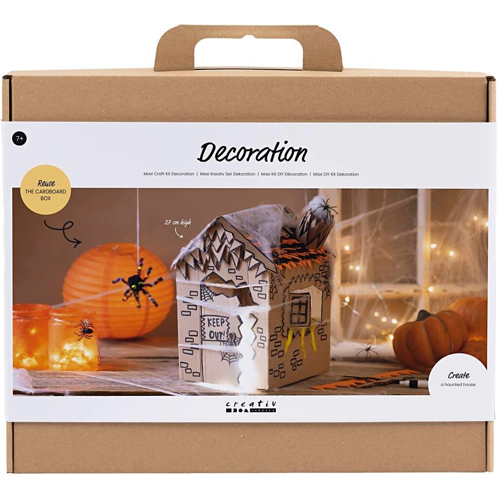 Maxi DIY Kit Dekoration, Halloween hus, sort, lys brun, orange