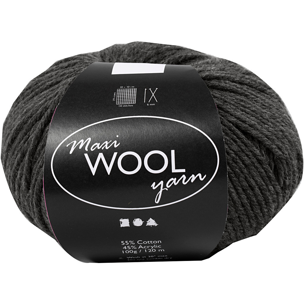 Uldgarn Maxi Wool længde 125 meter mørk grå melange | 100 gram