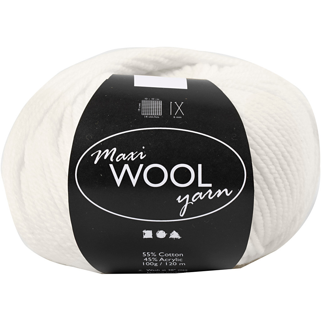 Uld garn Maxi Wool længde 125 meter råhvid - 100 gram