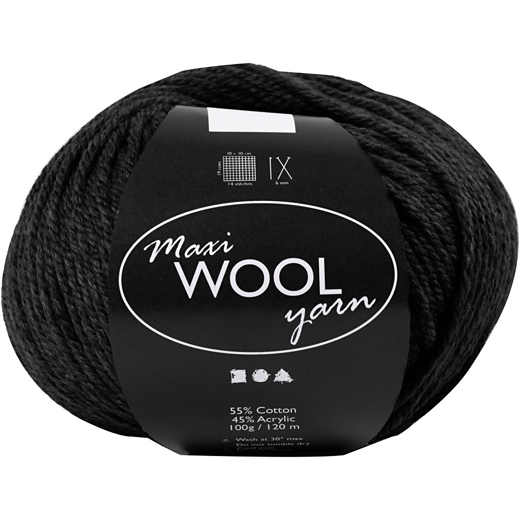Uld garn Maxi Wool længde 125 meter sort | 100 gram