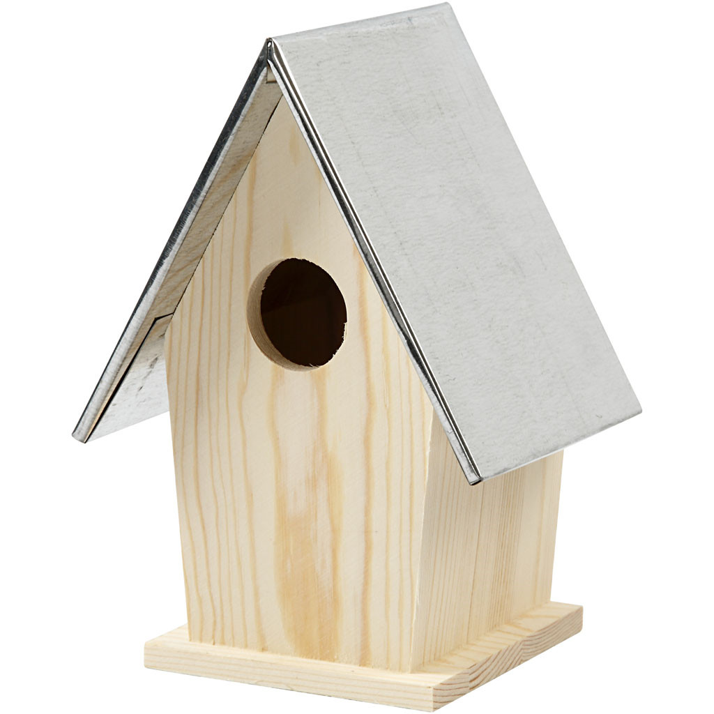 Fuglekasse | mejsekasse i fyr med zinktag størrelse 13,5 x 11 x 19 cm - hulstørrelse 32 mm