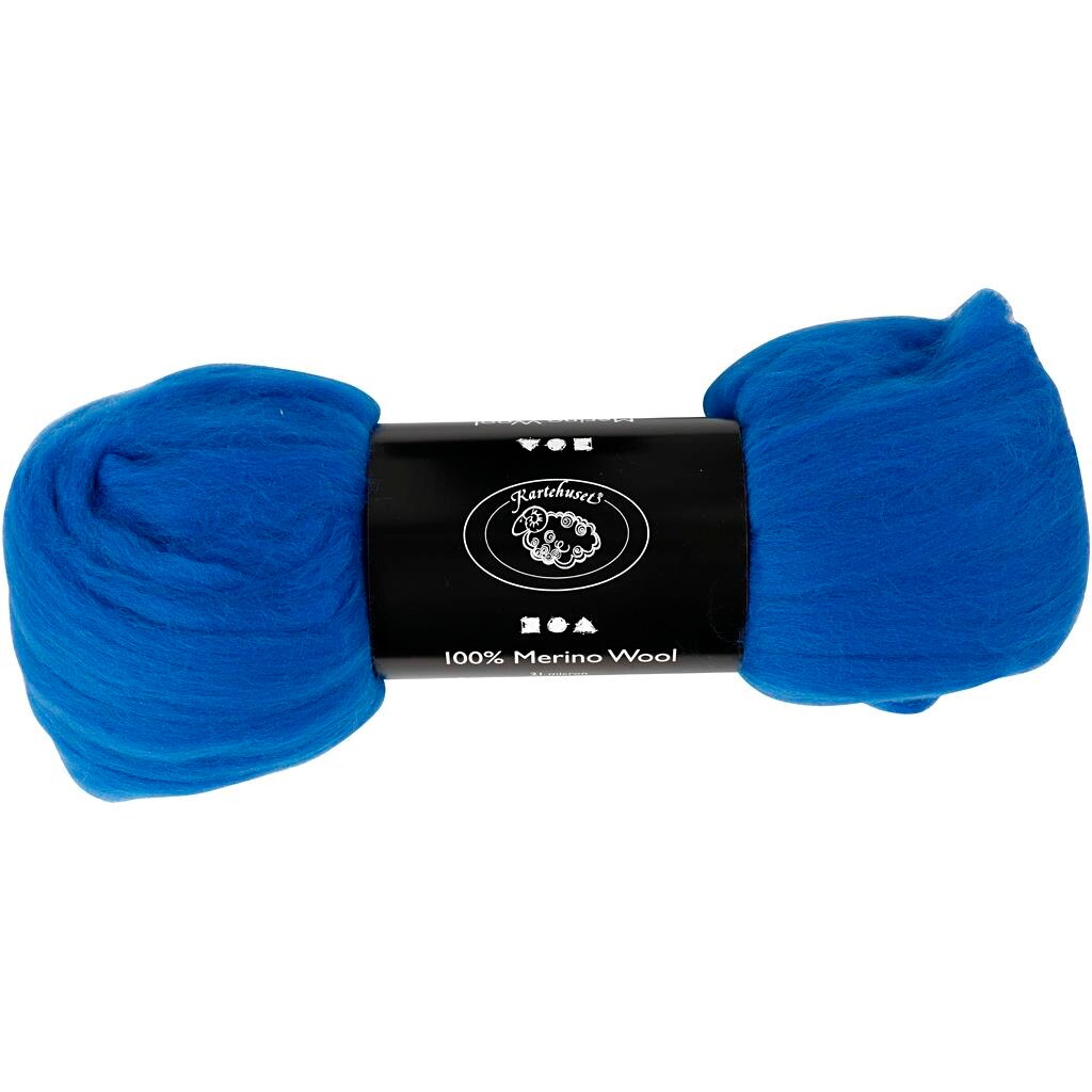 Merinould - 21 my - Koboltblå - 100 g - Kæmmet tops