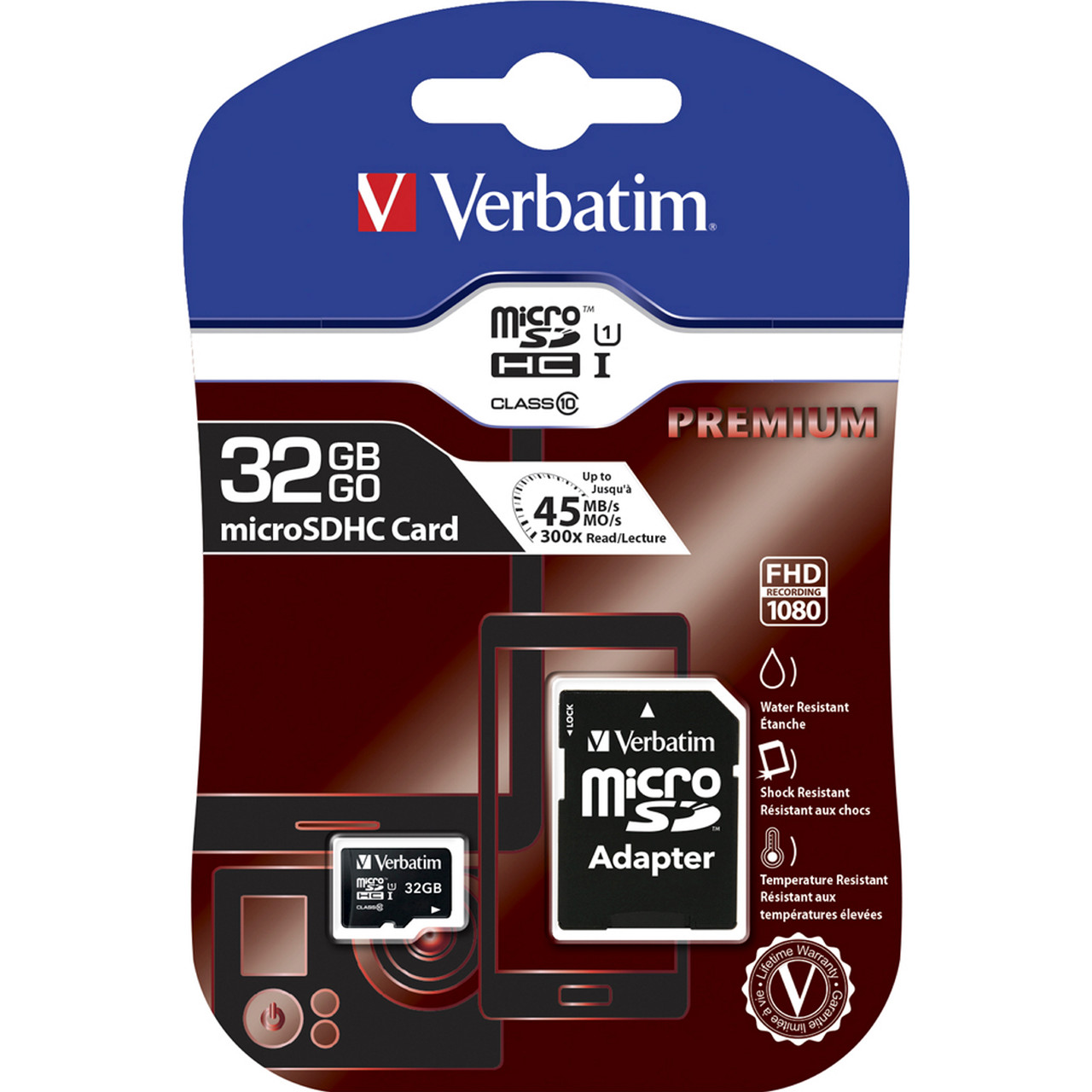 Micro SD kort 32GB Verbatim HC 44083 PRO Class 10 med adapter