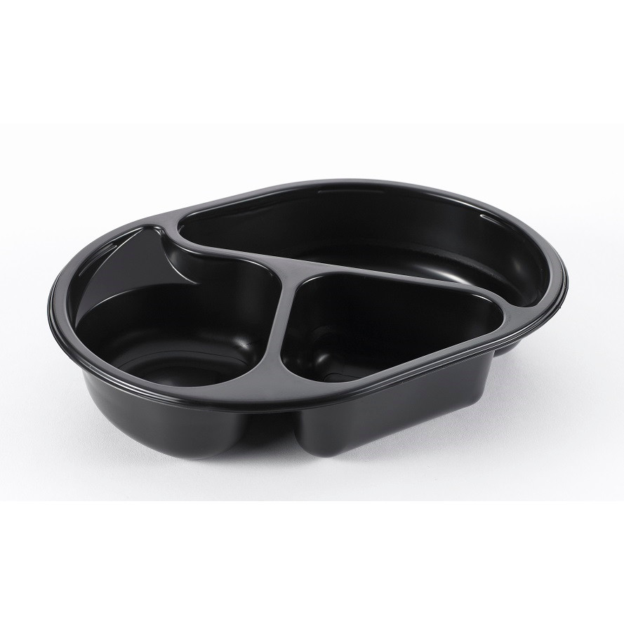 Microovnsbakke 3-rums oval PP sort 24 x 18 x 4 cm - 240 stk. i pakken