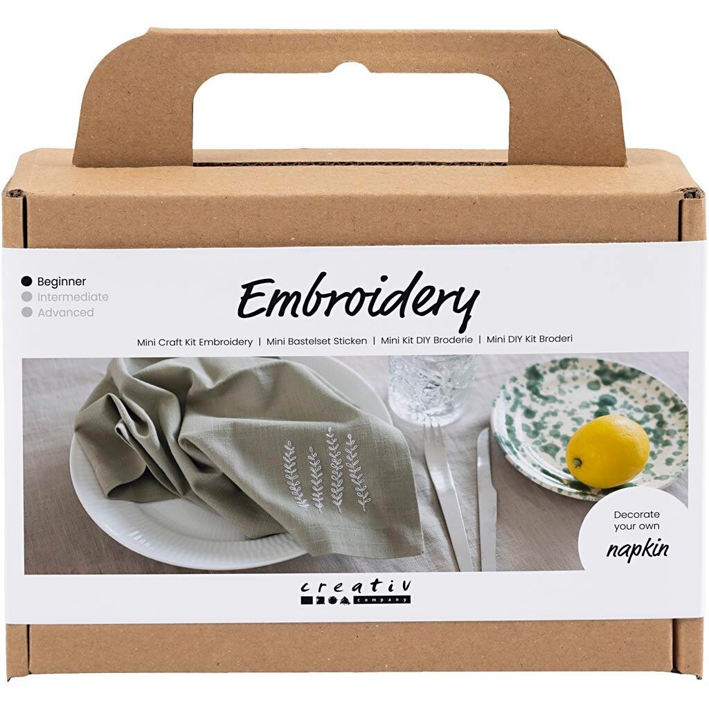 Kreakasse DIY Kit Mini Broderi Serviet støvet grøn