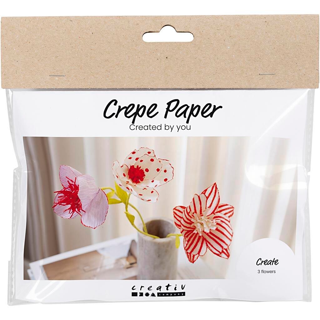 Mini DIY Kit Crepepapir, Blomster, pastelfarver - 1 pk