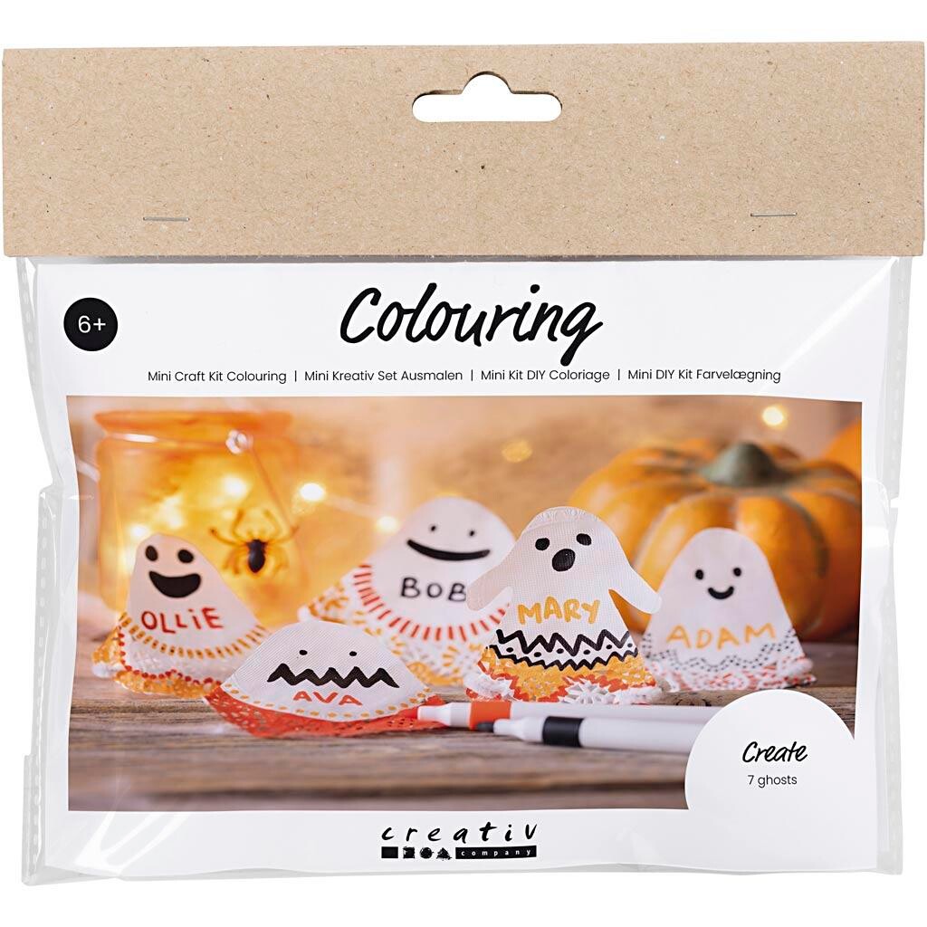 Mini DIY Kit Farvelægning, Spøgelser , sort, lys orange, mellem orange, hvid