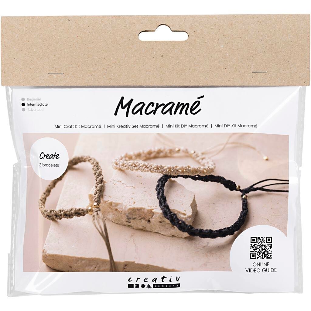 DIY Kit Mini Macramé Armbånd sort olivenbrun sand