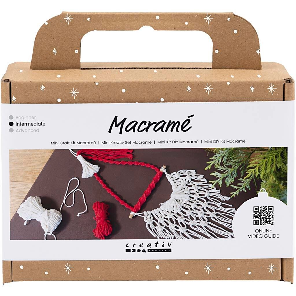 Mini DIY Kit Macramé, Julemand, julerød, råhvid