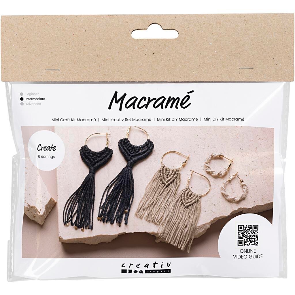 DIY Kit Mini Macramé Øreringe sort olivenbrun sand