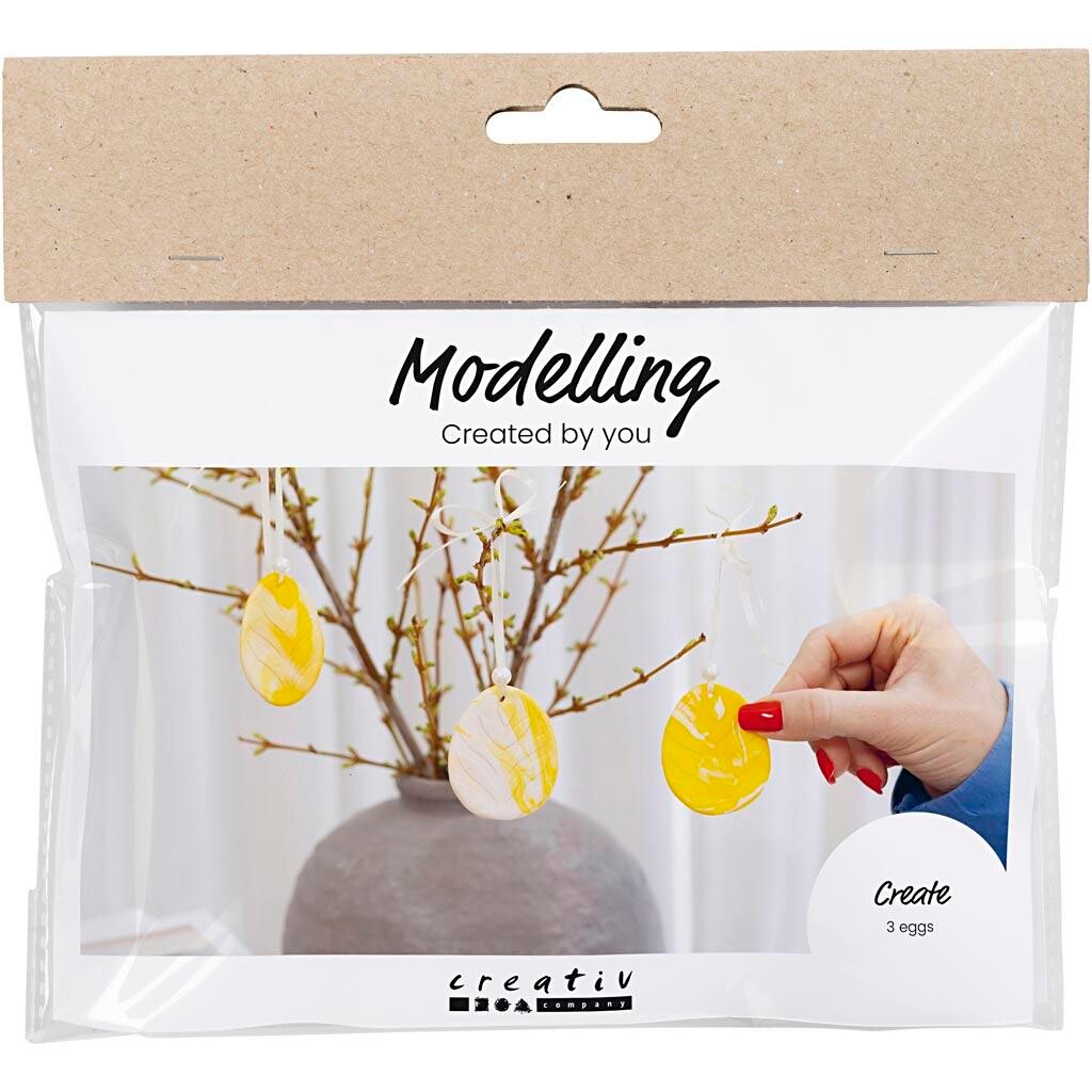 Mini DIY Kit Modellering, Påskeæg, lys gul, pastelfarver - 1 pk