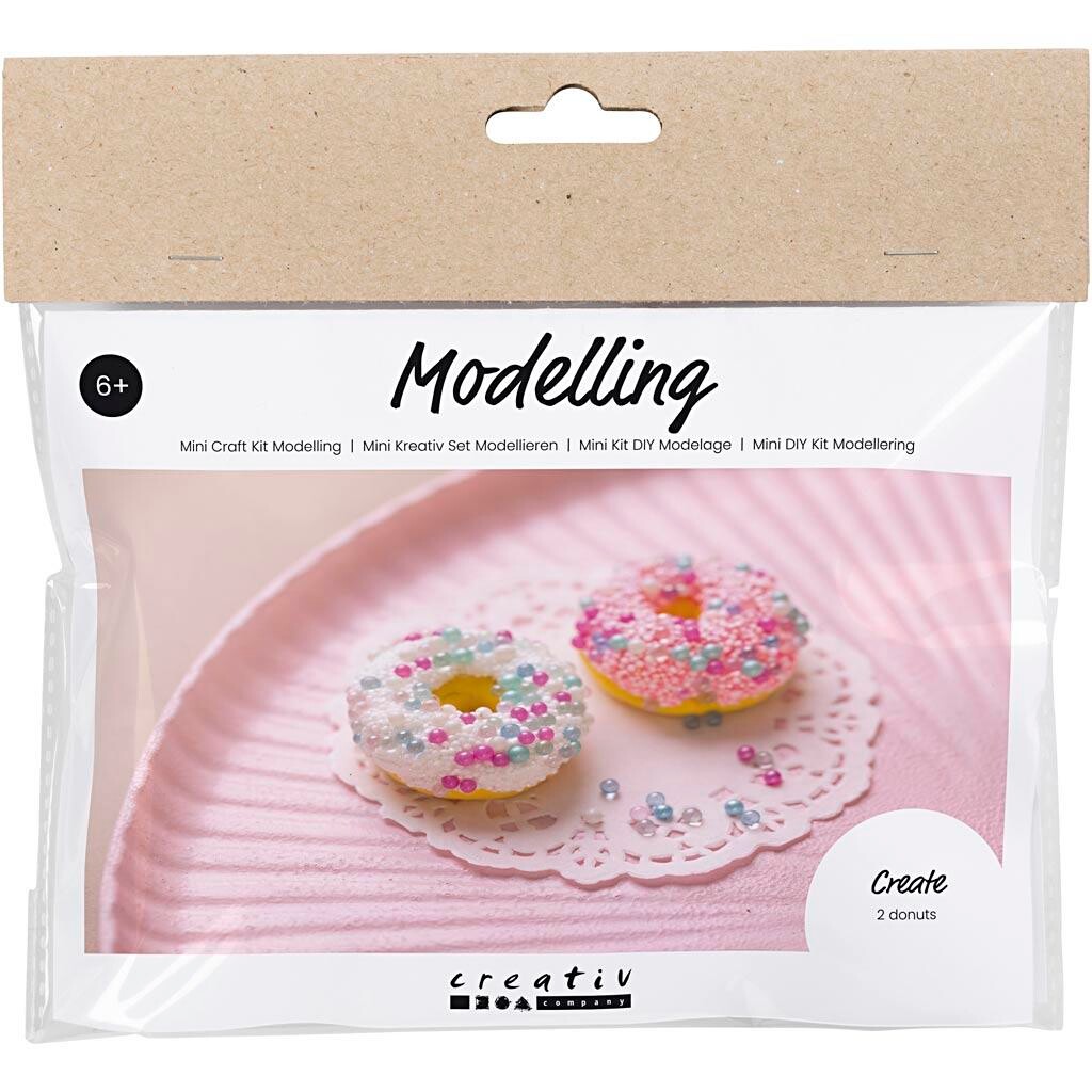 DIY Kit Mini Modellering Donuts pink, turkis, hvid, gul