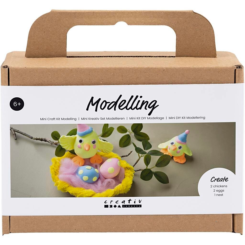 DIY Kit Mini Modellering Påskefamilie lys blå, orange, pastelpink, lys gul