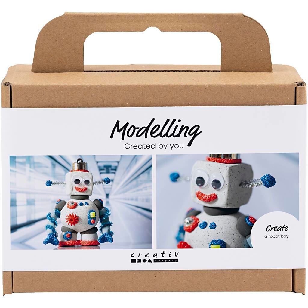 Mini DIY Kit Modellering, Robotdreng, blå, grå, rød - 1 pk