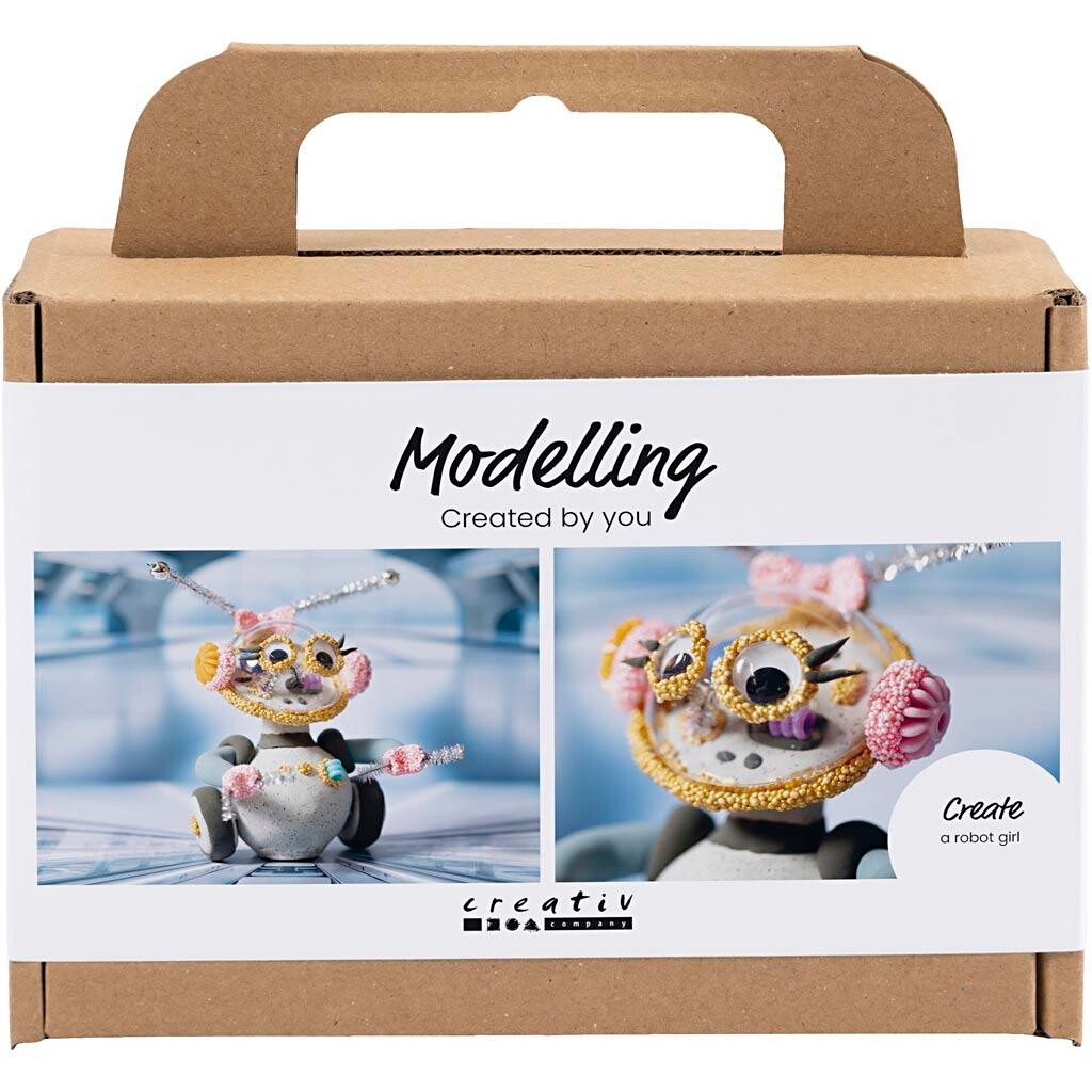 Mini DIY Kit Modellering, Robotpige, grå, pink - 1 pk