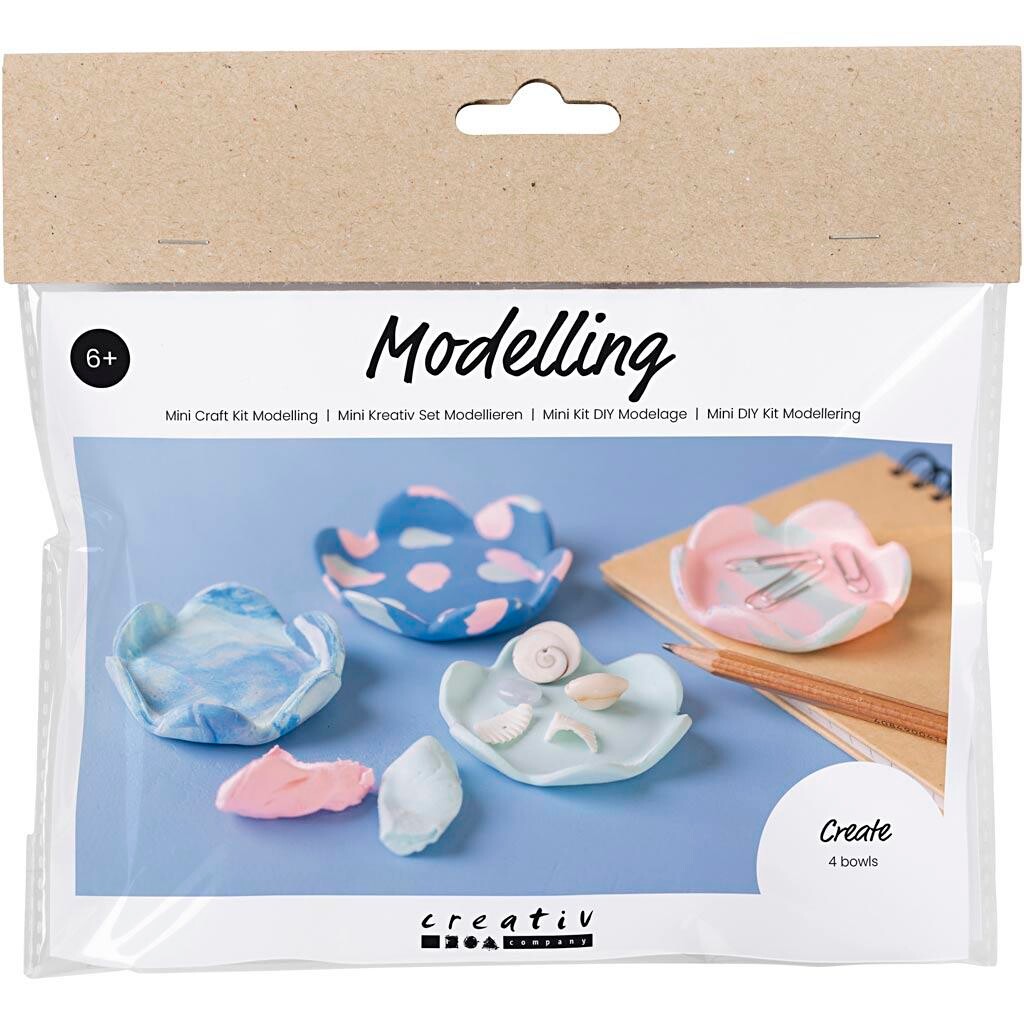 Mini DIY Kit Modellering, Skåle, pastelblå, lys pink
