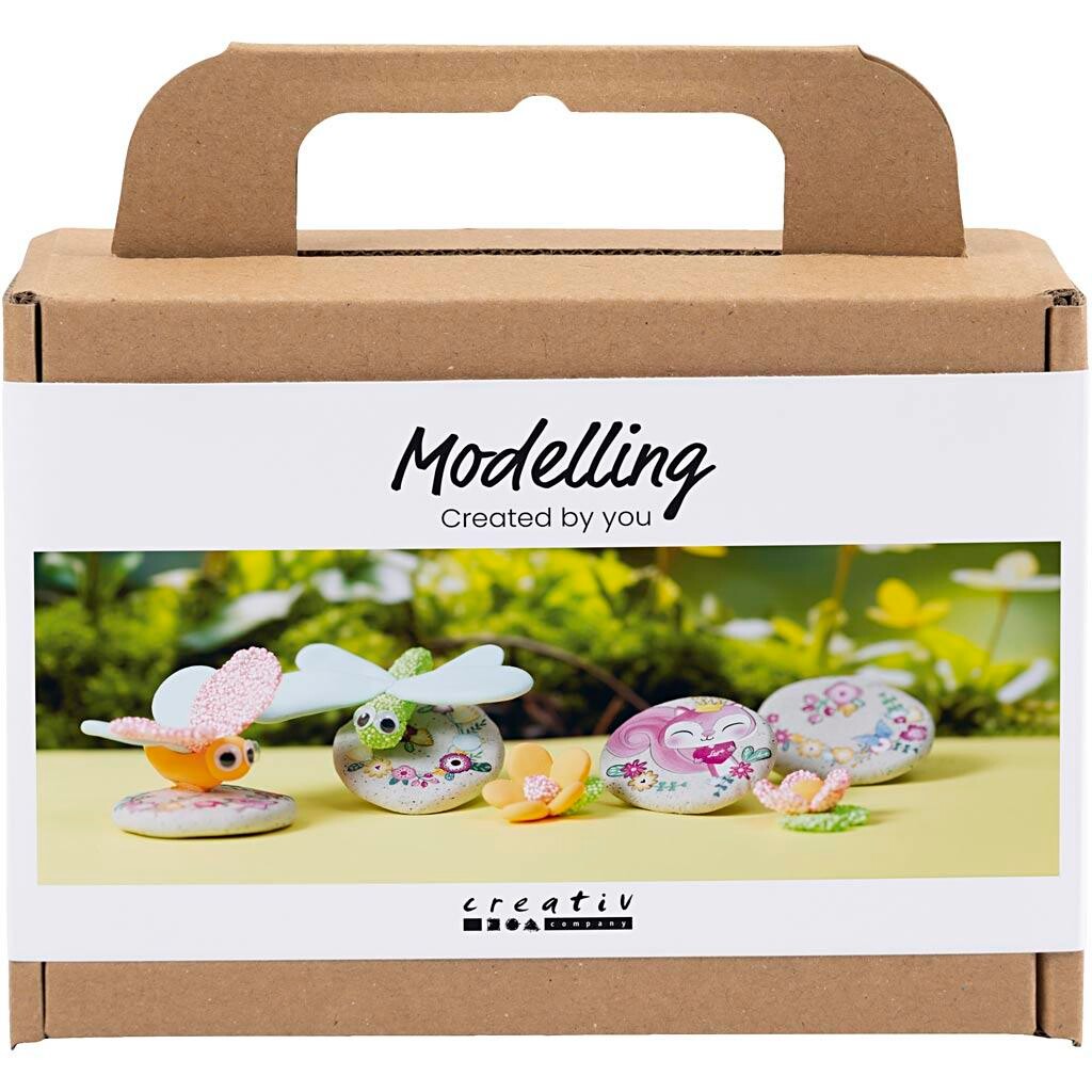 Mini DIY Kit Modellering, Sten med insekt, grå, lys pink, lys turkis - 1 pk