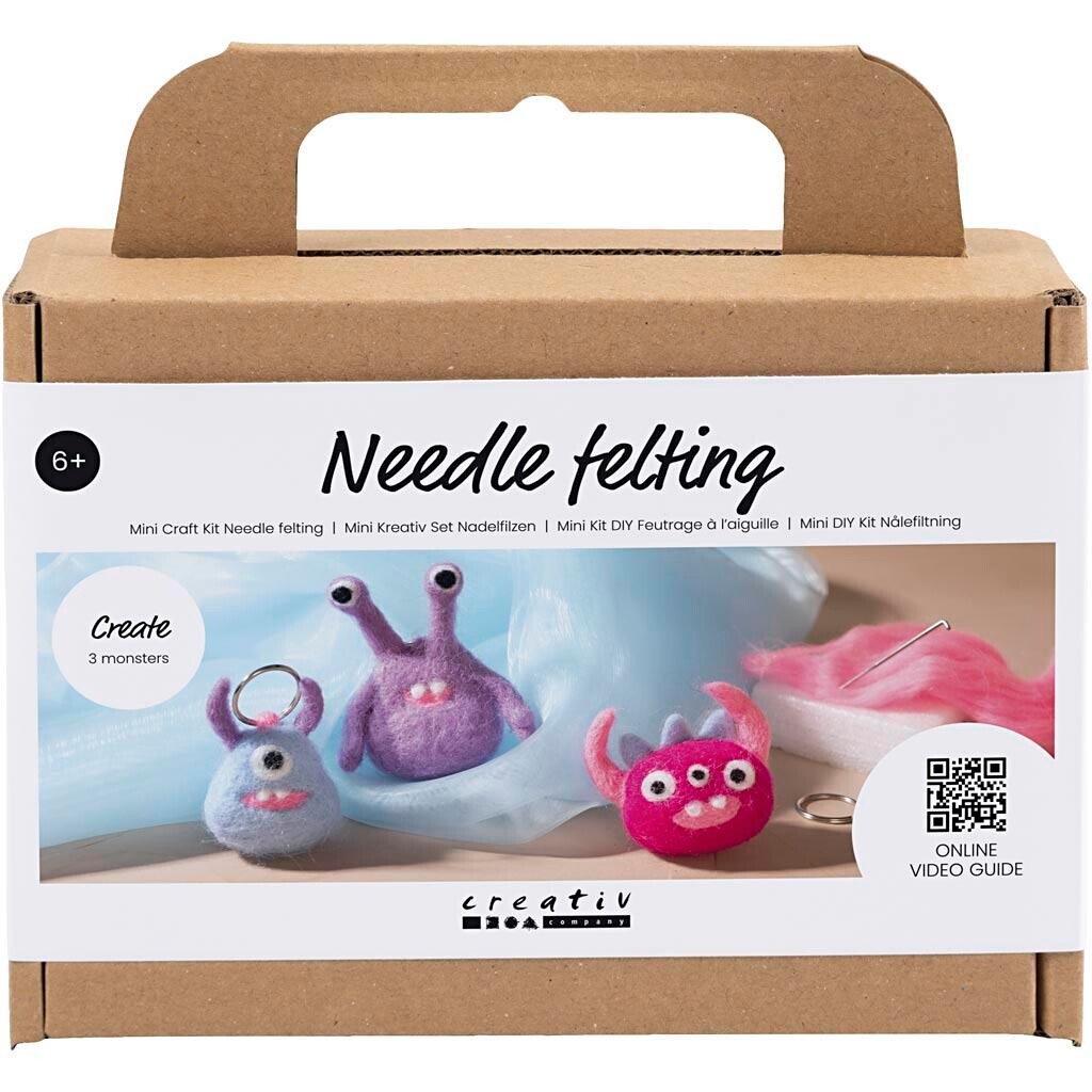 Nålefiltning Monster DIY Kit - Mini Kreakasse - Ass. farver