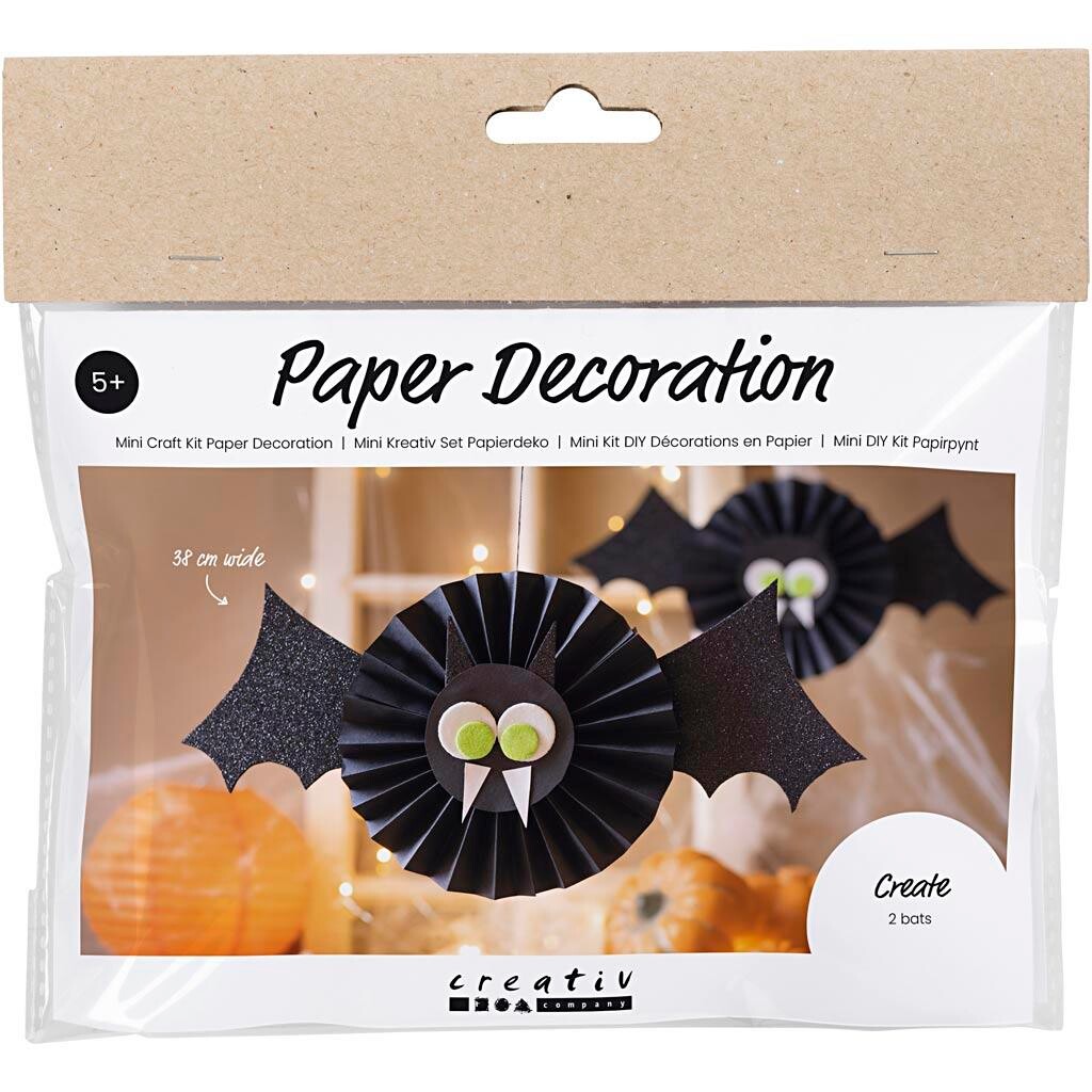 Mini DIY Kit Papirpynt, Flagermus, sort, hvid