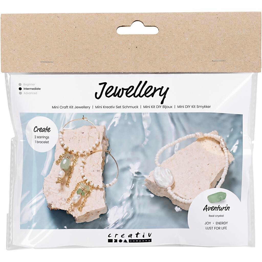 DIY Kit Mini Smykker Aventurinmix armbånd og øreringe