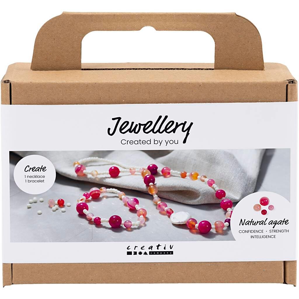 Mini DIY Kit Smykker, Halskæde og armbånd, pink - 1 pk