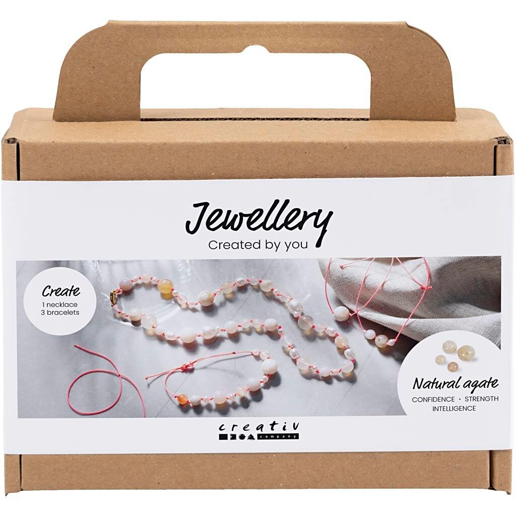 Mini DIY Kit Smykker, Halskæde og armbånd m. perler, pink - 1 pk