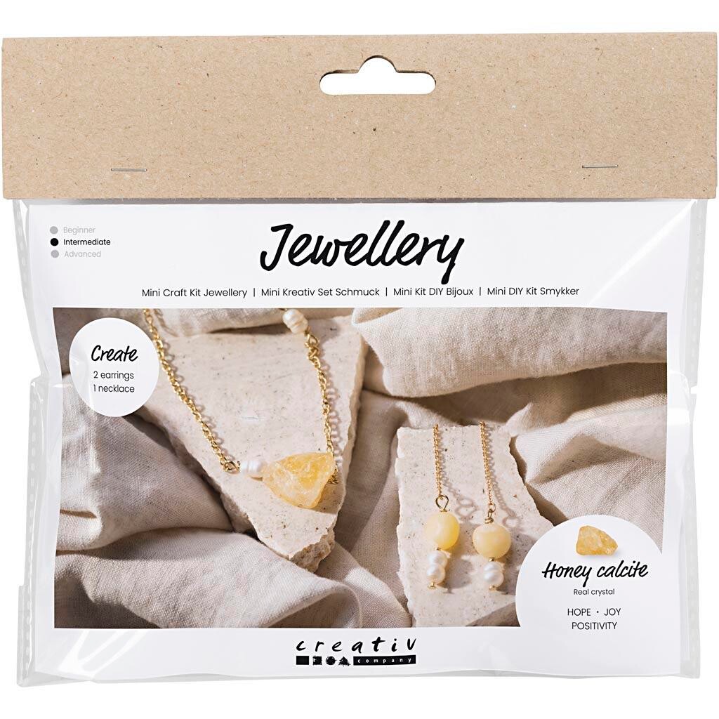 DIY Kit Mini Smykker Halskæde og øreringe med honning calcit