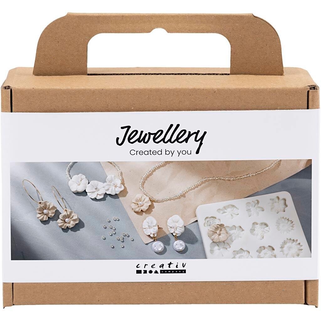 Mini DIY Kit Smykker, Øreringe, armbånd og halskæde med blomsterdesign, ass. - 1 pk