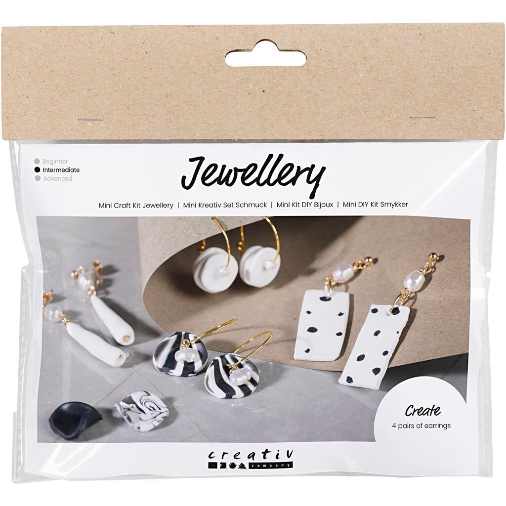 Mini DIY Kit Smykker, Øreringe, sort, hvid