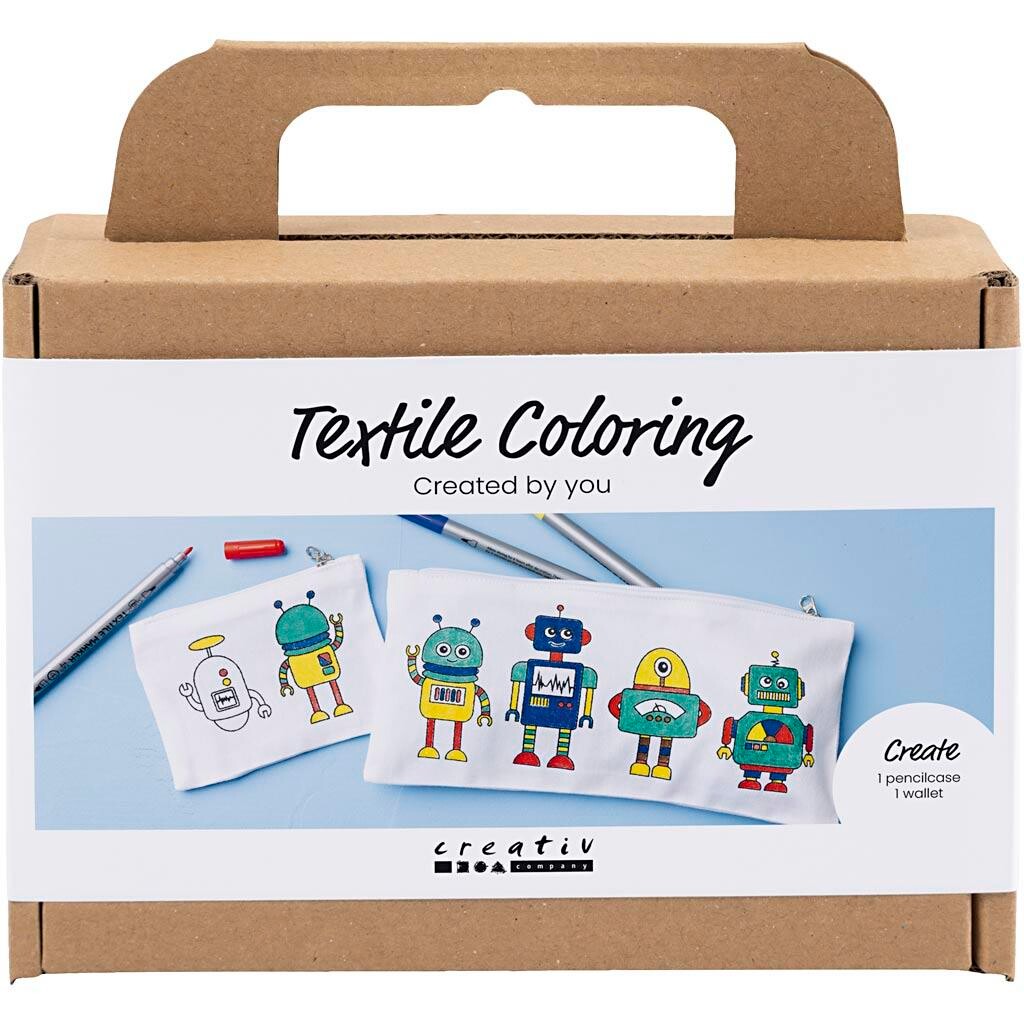 Mini DIY Kit Tekstilfarvelægning, Robot, primærfarver - 1 pk