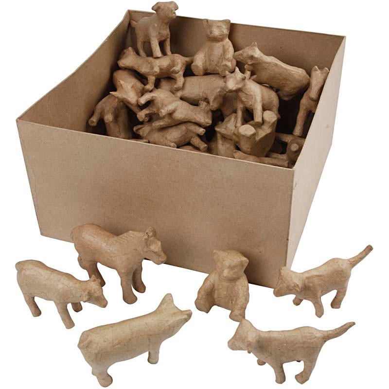Papmache figurer - Mini dyr - 8-12 cm - 60 stk.