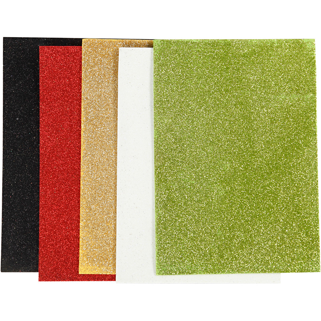 Mosgummi – A5 – 15 x 21 cm – 2 mm – glitter – assorterede farver – 5 ark