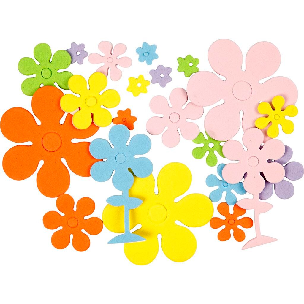 Mosgummi størrelse 10-60 mm tykkelse 2 mm assorteret farver blomster | 100 stk.