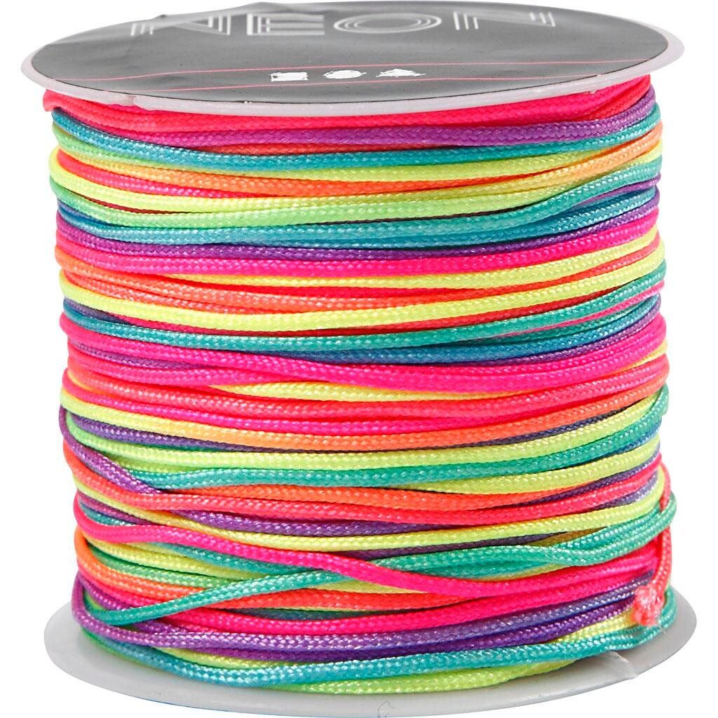 Multicolor knyttesnor, tykkelse 1 mm, neon multi, 28m