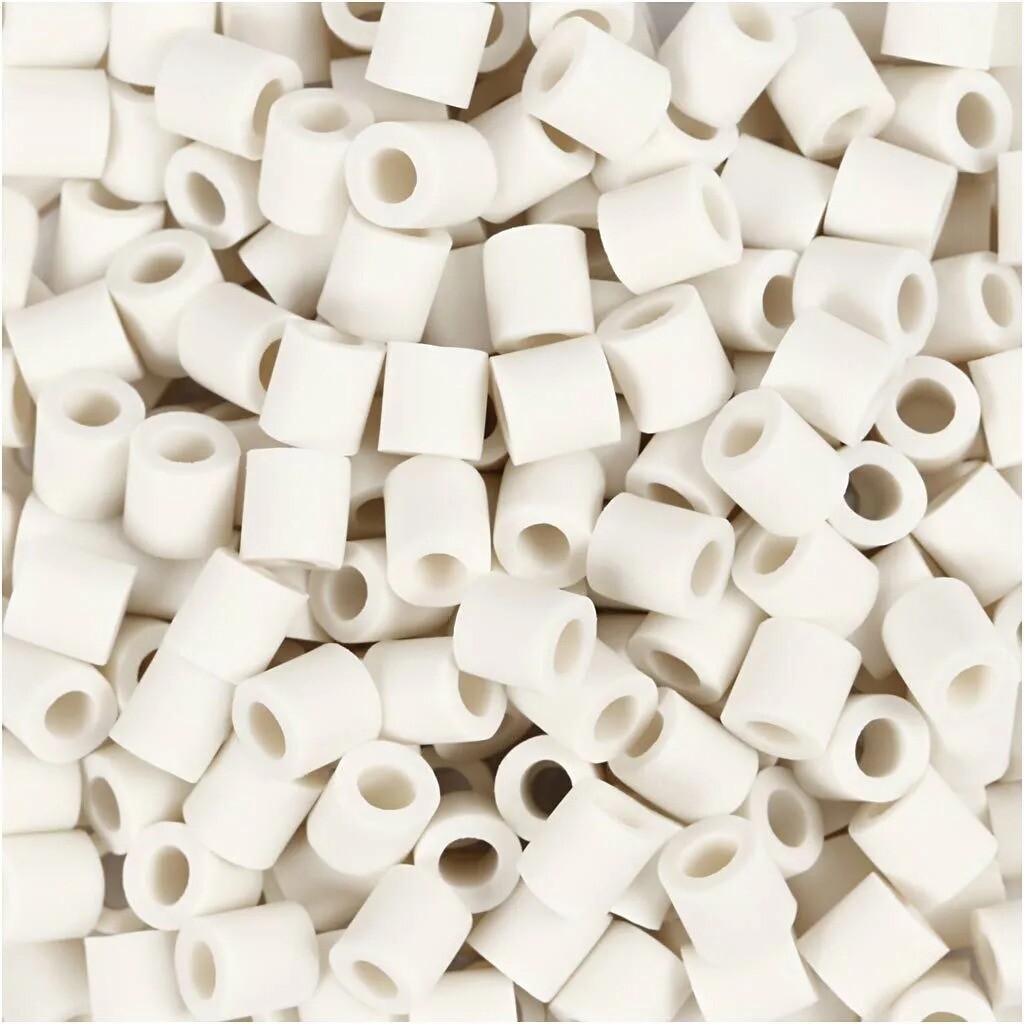 Rørperler NABBI BioBeads str. 5x5 mm, hulstr. 2.5 mm, medium, hvid, 1000 stk.