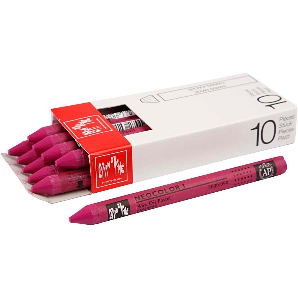 Neocolor I, tykkelse 8 mm, L: 10 cm, crimson (090), purpur, primærfarve, 10stk.