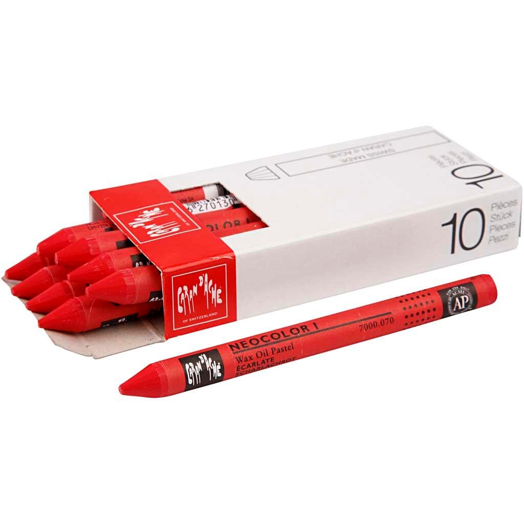 Neocolor I, tykkelse 8 mm, L: 10 cm, scarlet (070), skarlagen, 10stk.