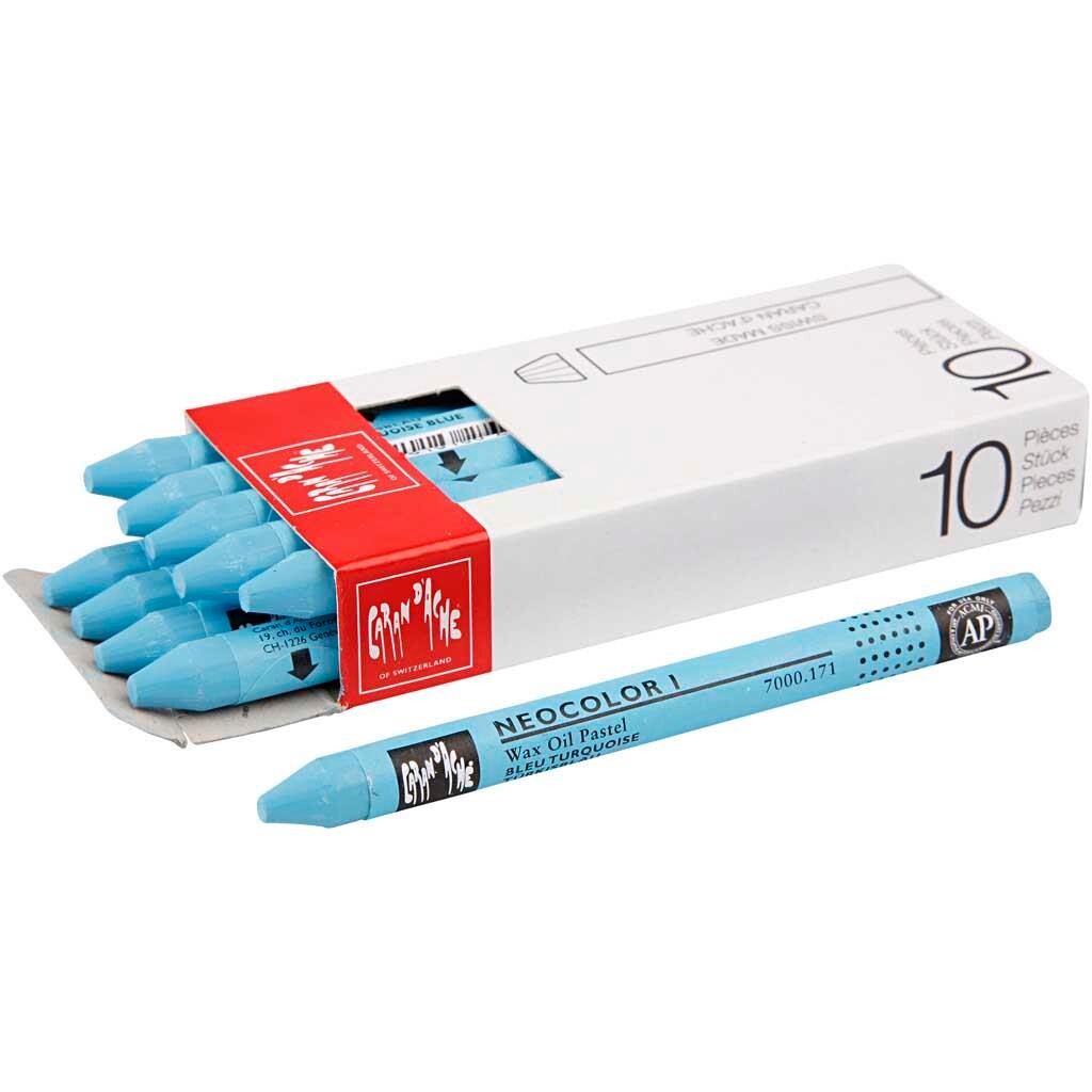 Neocolor I, tykkelse 8 mm, L: 10 cm, turkis, turquoise blue (171), 10stk.
