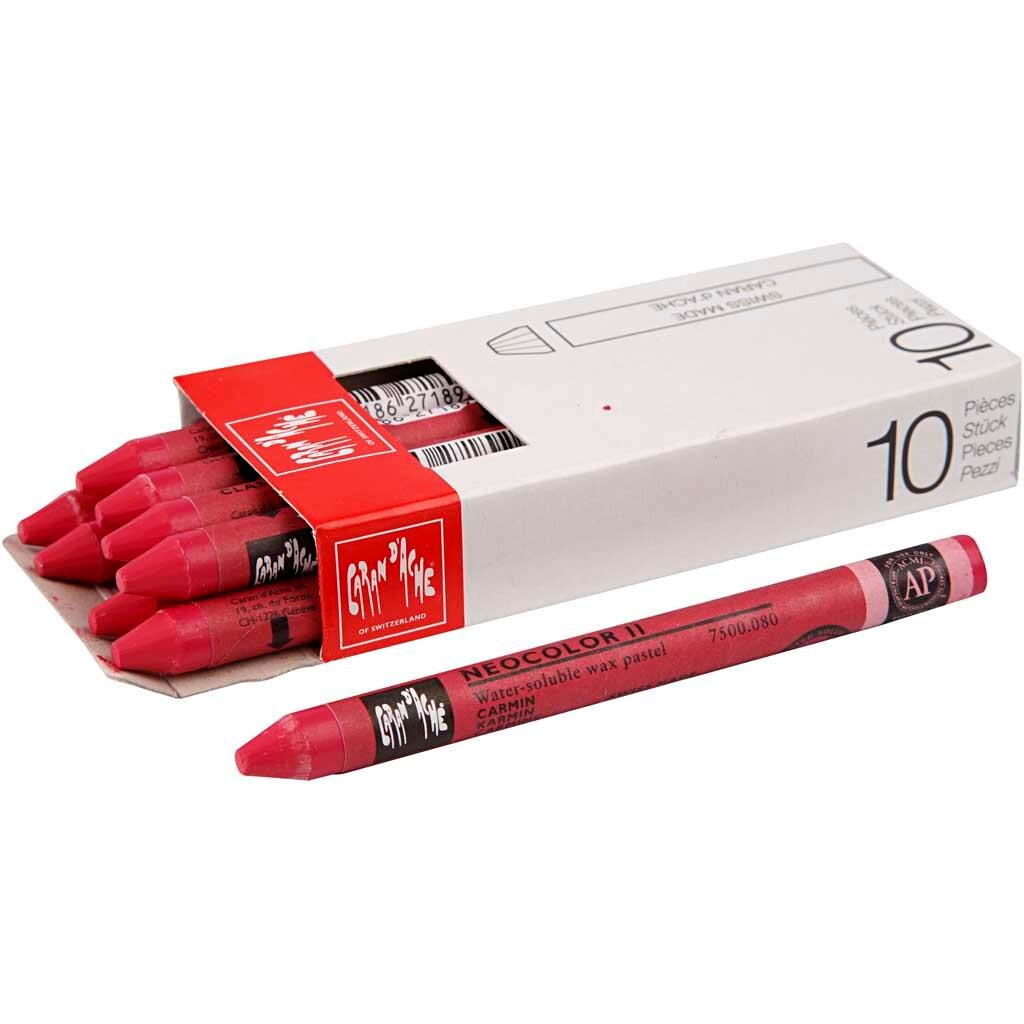 Neocolor II, tykkelse 8 mm, L: 10 cm, carmine (080), rød, 10stk.
