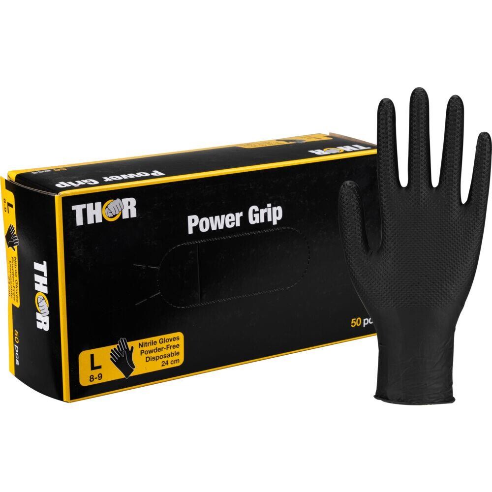 Nitril engangshandsker THOR Power Grip L sort pudderfri - 500 stk