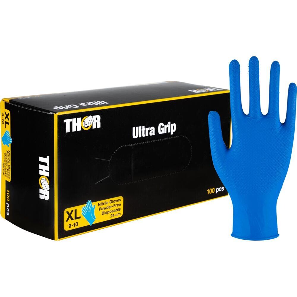 Nitril engangshandsker THOR Ultra Grip XL mørkeblå fish scale textureret pudderfri - 1000 stk